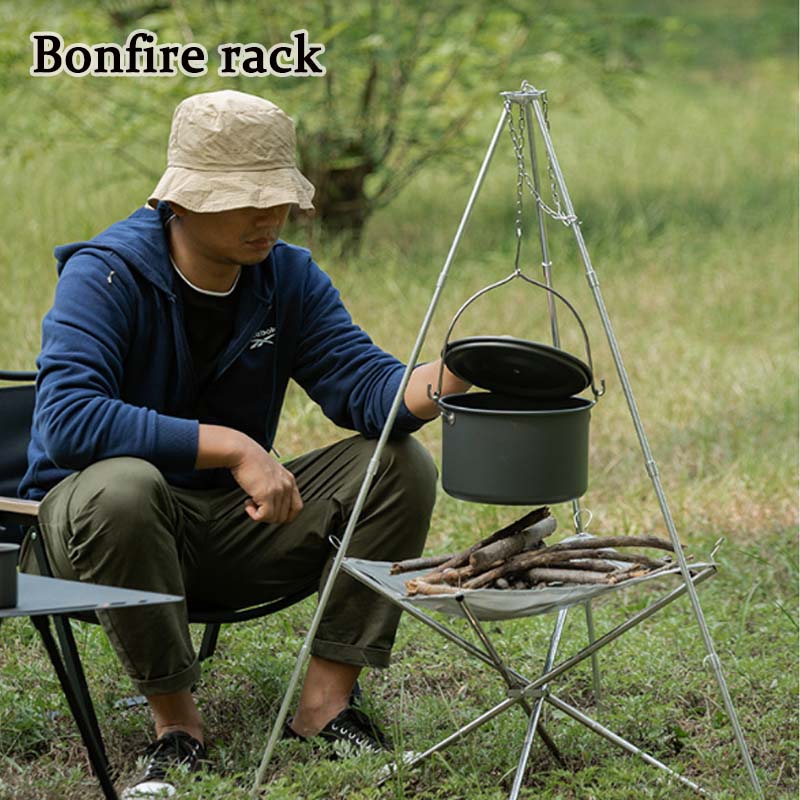 Camping Hanging Cooking Pot - Camping Bonfire Tripod Portable Triangle Support