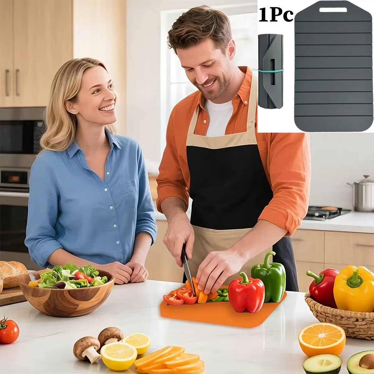 Camping Cooking Easy - 1Pc Foldable Silicone Cutting Board, Large