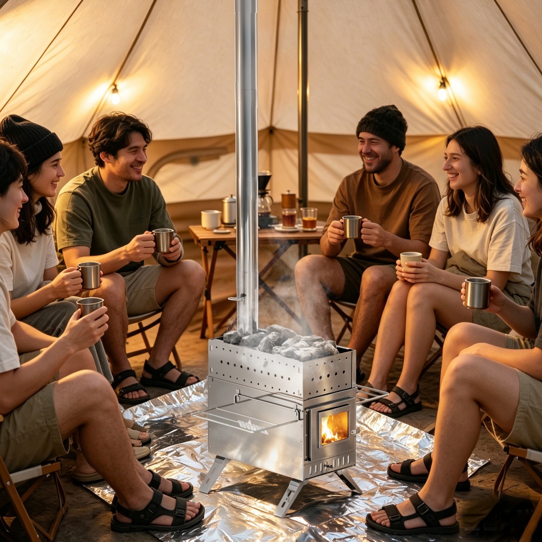 Camping Cooking Heater - Portable Wood Burning Sauna Stove, Stainless